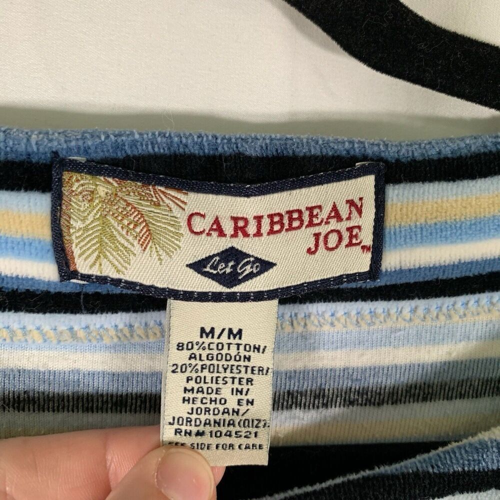 Caribbean Joe Sweater Women's Medium Blue Striped Plush Round Neck Pullover - Picture 2 of 6